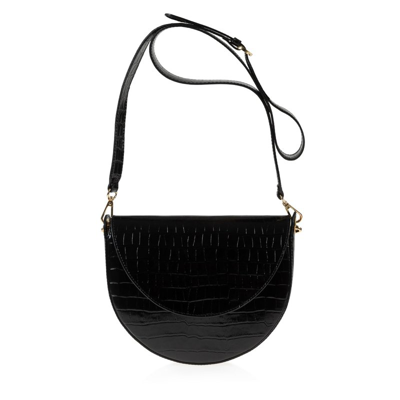 Joanna Maxham Forget Me Not Croc-embossed Saddle Shoulder Bag In Black