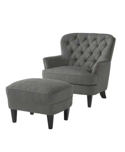 Noble House Correia Contemporary Tufted Club Chair And Ottoman Set, 2 Piece In Gray