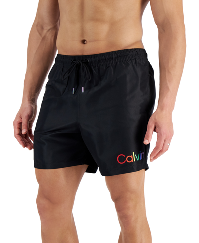 Calvin Klein Men's 5" Rainbow Logo-print Swim Shorts In Black