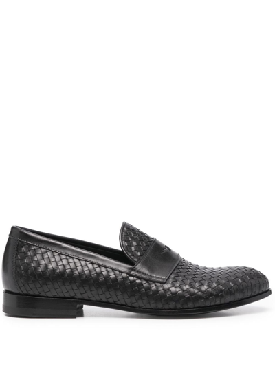 Scarosso Delfina Woven Leather Loafers In Black - Calf Leather