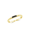 Sterling Forever Sterling Silver Thin Enamel Open Signet Ring In Gold/black