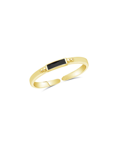 Sterling Forever Sterling Silver Thin Enamel Open Signet Ring In Gold