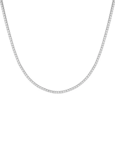 Adinas Jewels Cubic Zirconia Classic Thin Tennis Necklace In Sterling Silver, 15
