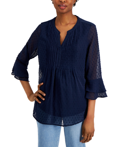 Charter Club Women's Textured Pintuck Top, Regular & Petite, Created For Macy's In Intrepid Blue