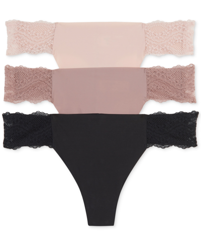 B.tempt'd Women's B.bare 3 Pack Thong Underwear 970367 In Night. Au Natural