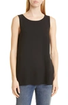 Eileen Fisher Crepe Scoop-neck Side-slit Tunic In Black