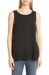 Eileen Fisher Crepe Scoop-neck Side-slit Tunic In Blue