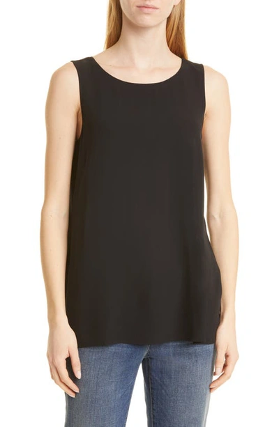 Eileen Fisher Crepe Scoop-neck Side-slit Tunic In Blue