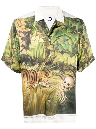 Endless Joy Satin Silk Short Sleeve Shirt With Mop Buttons Multicolor All-over Printed Silk Shirt