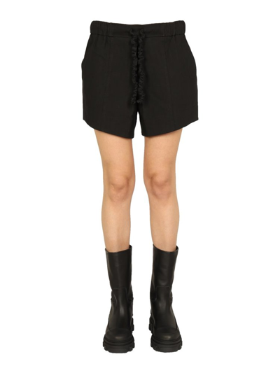 Ganni Cotton Suiting Elasticated Waist Shorts In Black
