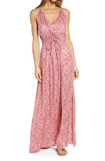 Elan Bandana Woven Maxi Cover-up In Rose/ Natural