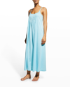 Hanro Juliet Pleated Long Spaghetti Gown In Soft Cyan