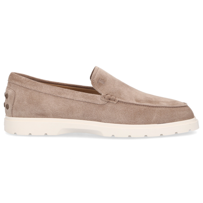 Tod's Raffia-trimmed Suede Loafers In Beige