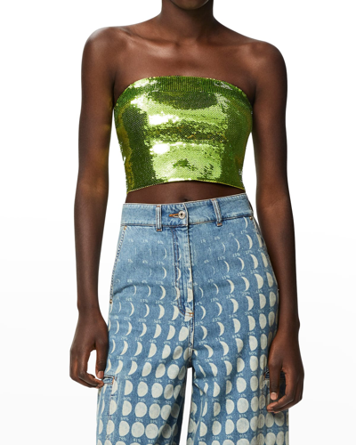 Loewe X Paula's Ibiza Sequin Bustier Top In Aniseed Green