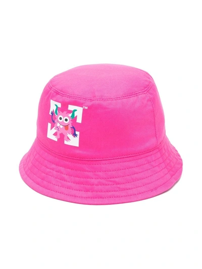 Off-white Kids' Logo Print Bucket Hat In Pink
