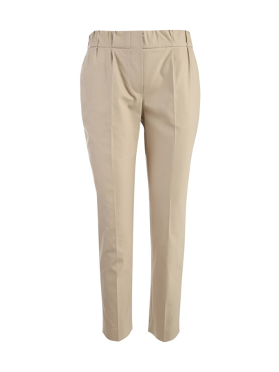 Brunello Cucinelli Pleated Cropped Canvas Trousers In Beige