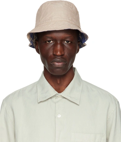 Another Aspect Reversible Tan & Blue Cotton Bucket Hat In Light Sand
