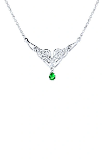 Bling Jewelry Sterling Silver Celtic Knot Cz Teardrop Neckace In Green