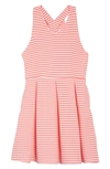 Ava & Yelly Kids' Stripe Bow Back Skater Dress In Coral White