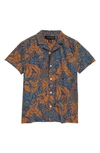 Treasure & Bond Kids' Button-up Camp Shirt In Tan Lion Jungle Floral