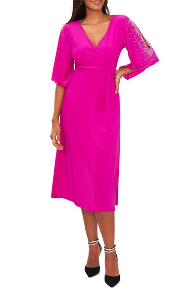 Chaus Faraj Embellished Faux Wrap Dress In Berry Pink