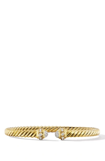 David Yurman Women's Cablespira Oval Bracelet In 18k Yellow Gold With Pavé Diamonds, 4.5mm