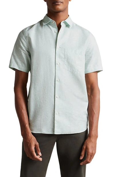 Ted Baker Addle Linen Short Sleeve Button-up Shirt In Light Green