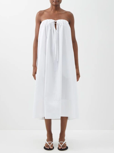 Another Tomorrow Bandeau Tie-front Organic-cotton Dress In White