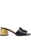 Gucci Interlocking G Cut-out Leather Sandals In Black