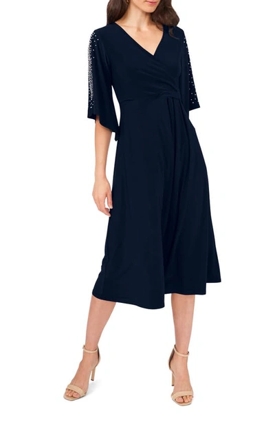 Chaus Faraj Embellished Faux Wrap Dress In Navy