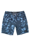 Rvca Current Stripe Water Repellent Board Shorts In Blue Floral