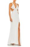 Mac Duggal Sequin Sheath Gown In White