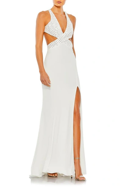 Mac Duggal Sequin Sheath Gown In White