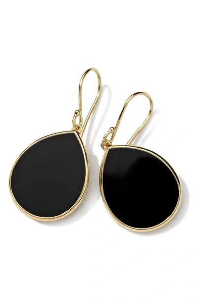 Ippolita 18k Yellow Gold Polished Rock Candy Black Onyx Teardrop Earrings In Black/gold