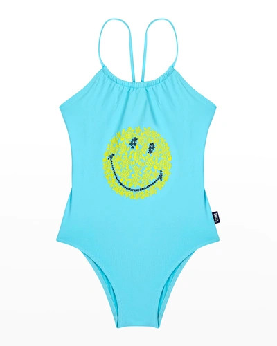 Vilebrequin X Smiley Girls' Printed Regular Fit One Piece Swimsuit - Little Kid, Big Kid In Caribbean
