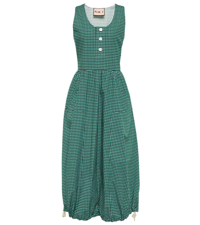 Plan C Checked Cotton Dress In Green