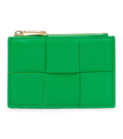 Bottega Veneta Intrecciato Leather Zip Card Holder In Parakeet