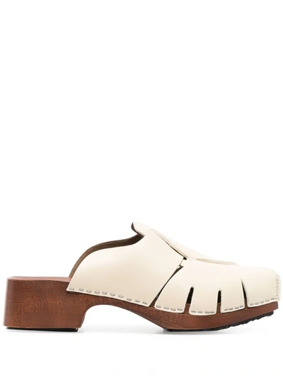 Hereu Licia Cutout Leather Loafer Clogs In White