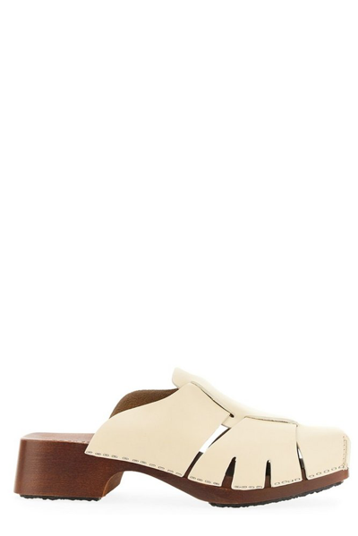 Hereu Licia Cutout Leather Loafer Clogs In White
