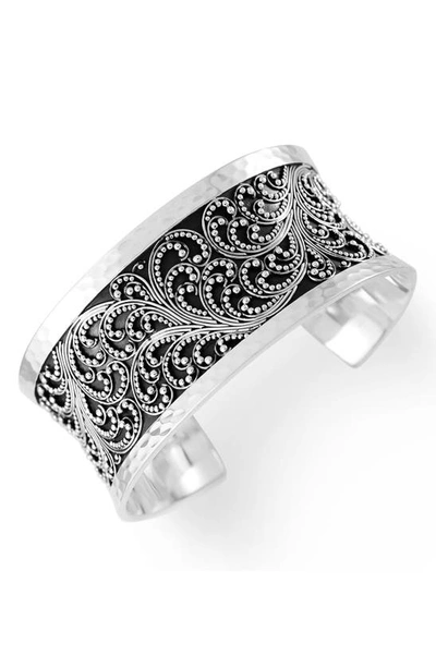 Lois Hill Classic Granulated & Carved Scroll Cuff Bracelet In Silver