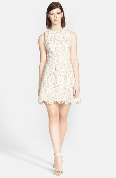 Alice And Olivia 'leann' Lace Fit & Flare Dress In Ivory/tan