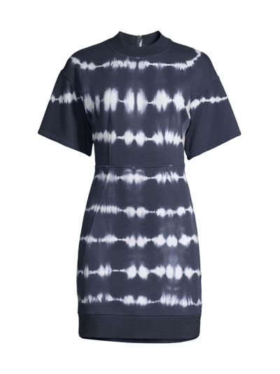Michael Michael Kors Sculpted Tie Dyed Short Sleeve T-shirt Dress In Midnight Blue