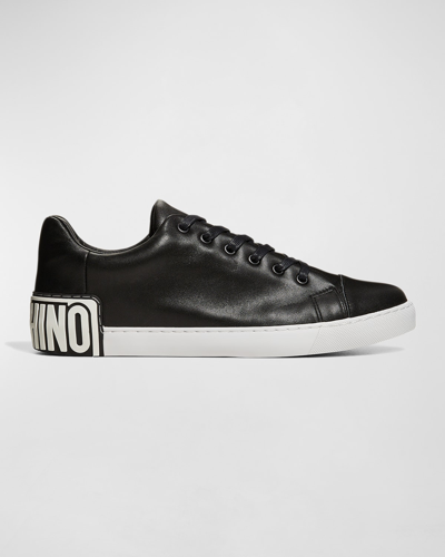 Moschino Men's Maxi-logo Low-top Leather Sneakers In Black