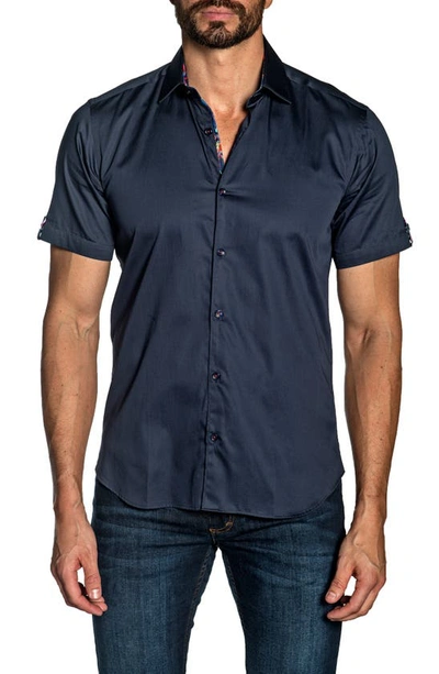 Jared Lang Print Pop Short Sleeve Button Down Shirt In Navy