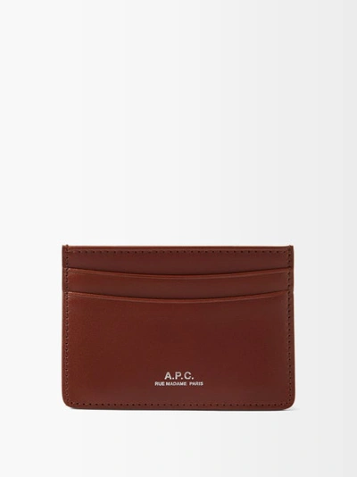 A.p.c. Foiled-logo Leather Cardholder In Brown