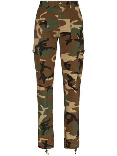 Dolce & Gabbana Camouflage-print Denim Cargo Trousers In Green