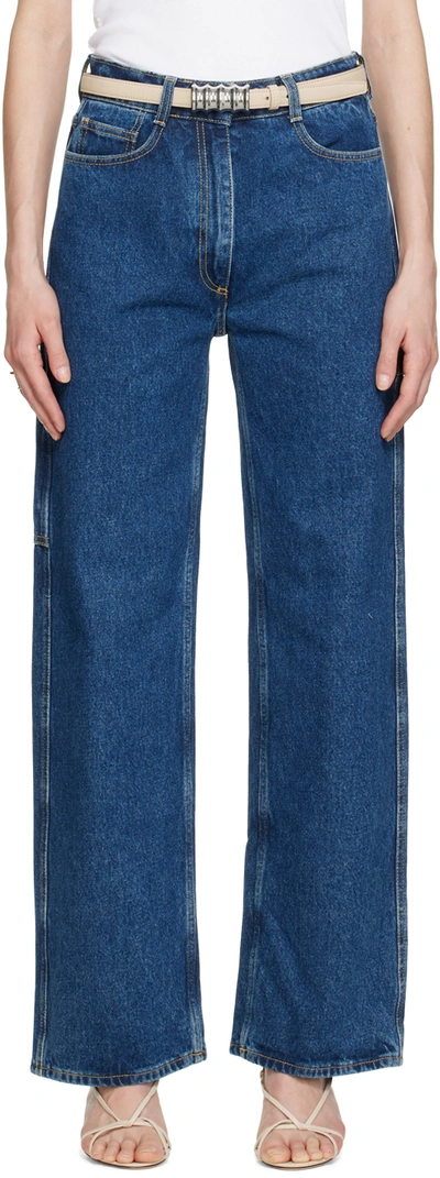 Saks Potts Salma Contrast-stitch Wide-leg Mid-rise Organic-denim Jeans In Blue
