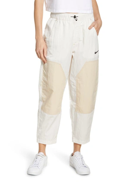 Nike Swoosh Woven High Waist Paneled Pants In Cream-white In Phantom/ Sanddrift/ Black
