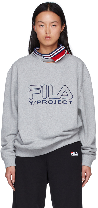 Y/project X Fila Triple Collar Logo Cotton Sweatshirt In Grey 