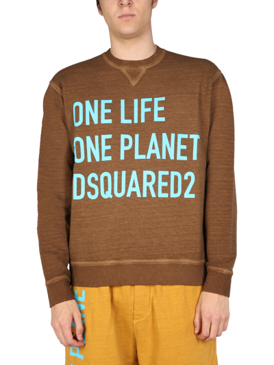 Dsquared2 "one Life One Planet" Sweatshirt In Brown